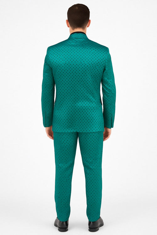 Men's Teal Green Polka Dot Tuxedo with Matching Vest and Bow Tie