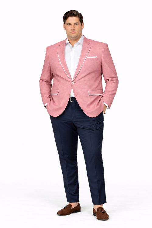 Men’s White Pink Tuxedo One Button Summer Blazer with Trim
