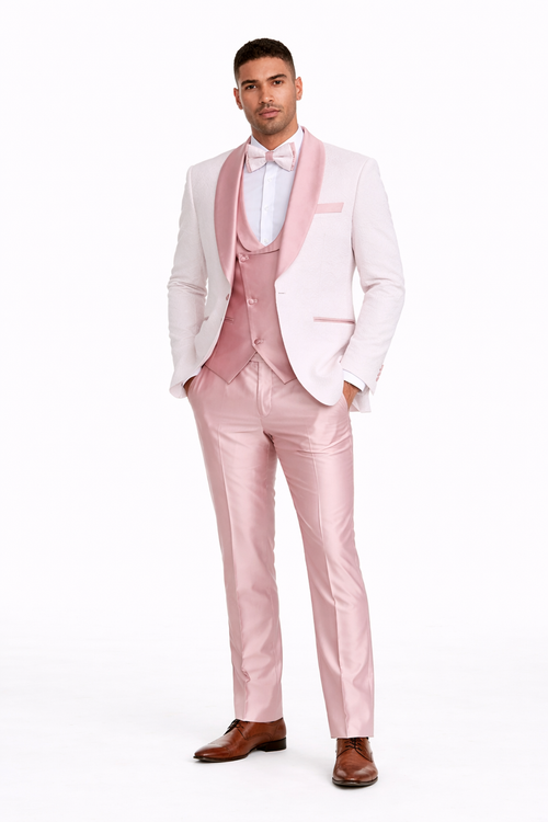 Mens White Pink Paisley Tuxedo