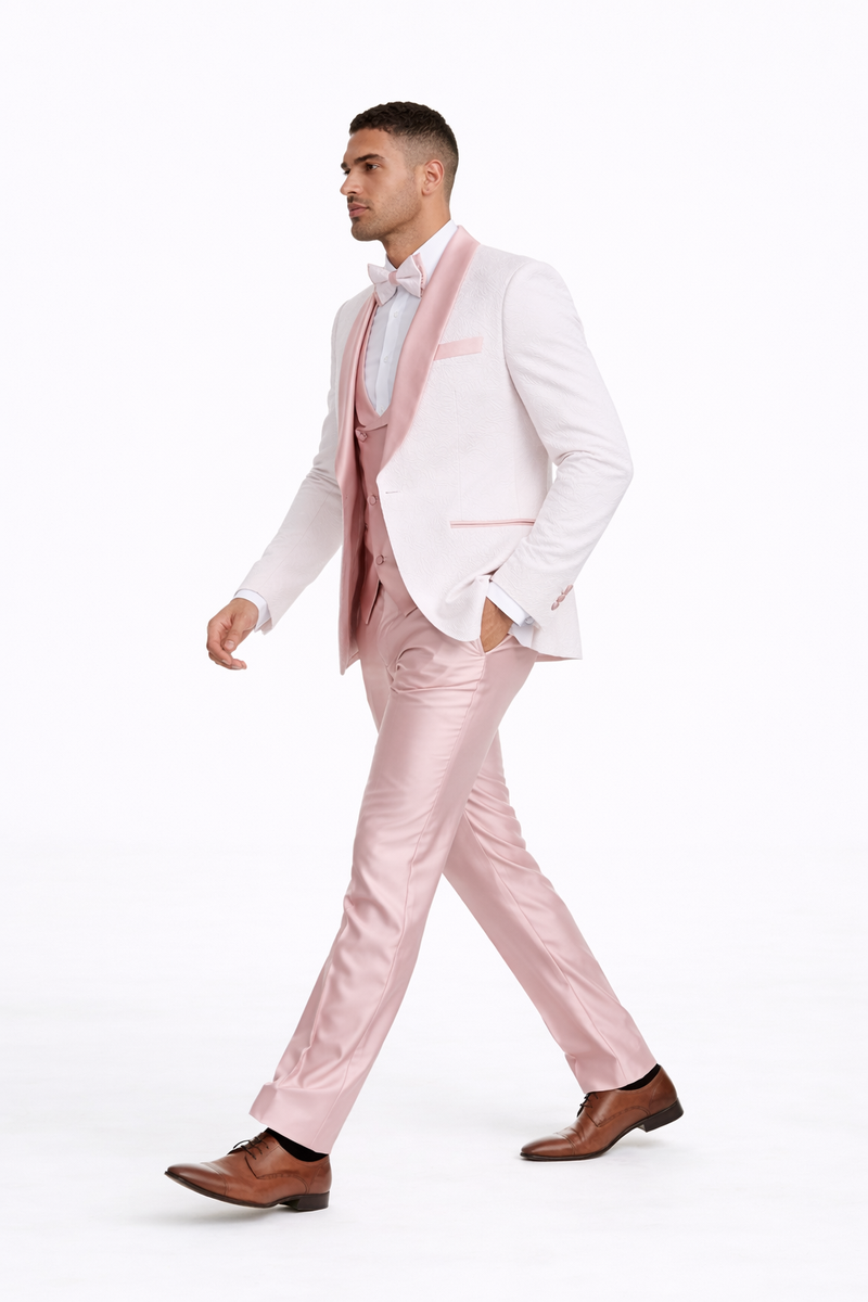 Mens White Pink Paisley Tuxedo-Rose Gold