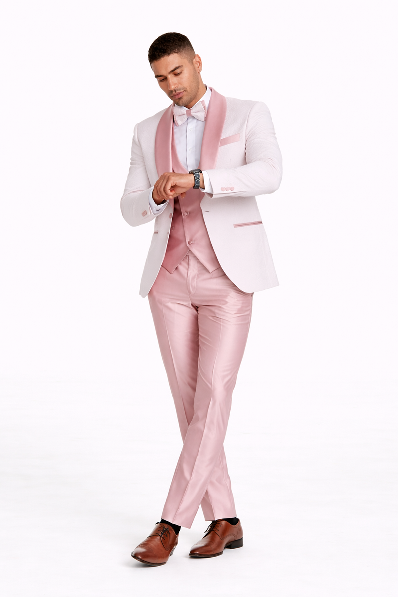 Mens White Pink Paisley Tuxedo-Rose Gold