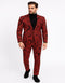 Men’s Red and Black Floral Tuxedo Suit – Slim Fit 2 Piece Embroidered Outfit for Weddings, Prom, and Formal Events