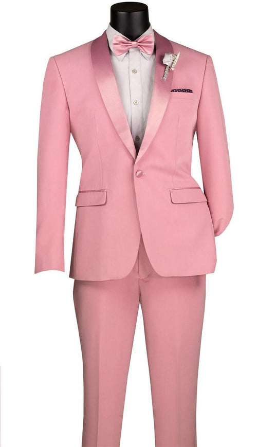 Men’s Rose Pink Tuxedo Suit – Slim Fit 2-Piece Wedding, Prom & Formal Wear Set