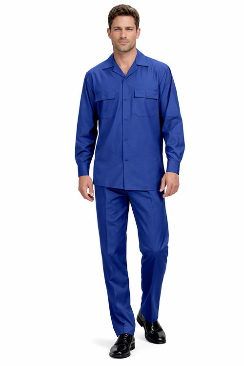 Mens Luxury Sapphire Blue Wool Two-Piece Leisure Walking Suit