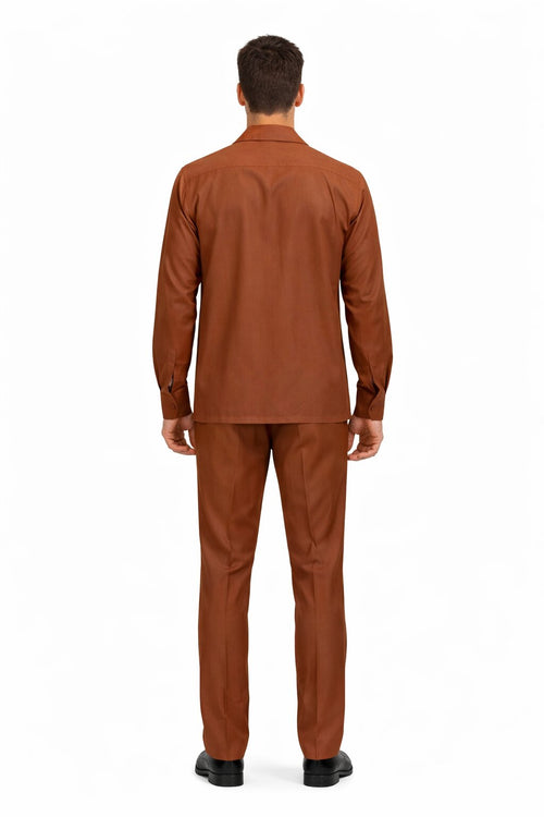 Mens Luxury Copper Wool Two-Piece Leisure Walking Suit