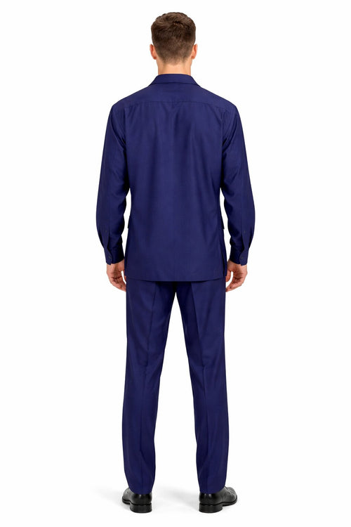 Mens Luxury Navy Blue Wool Two-Piece Leisure Walking Suit