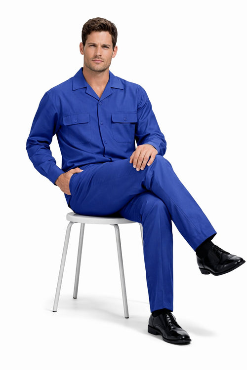 Mens Luxury Sapphire Blue Wool Two-Piece Leisure Walking Suit
