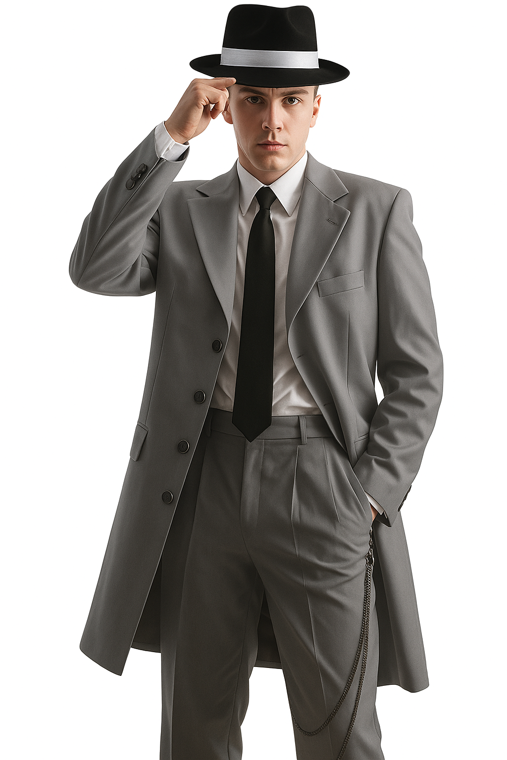 Mens Pimp Suit -Gangster Suit - Mobster Suit - Mafia Suit For Mens Vested Long Tuxedo Zoot Suit in Black