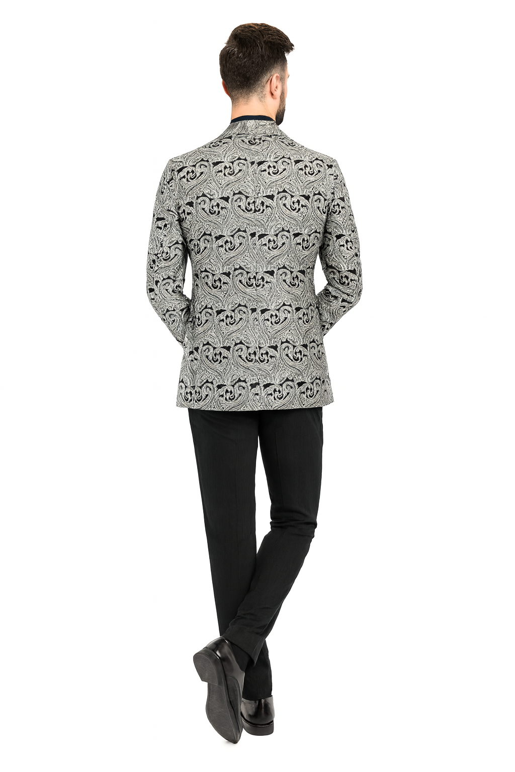 Men’s Black and Silver Paisley Tuxedo Jacket