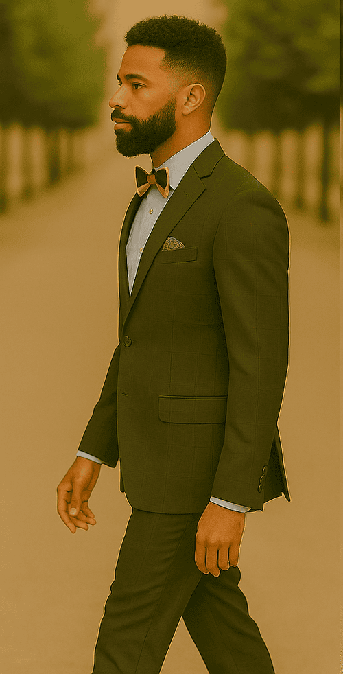 Men's Brown Plaid Slim Fit Suit by Rossiman Rossi – Peak Lapel Jacket & Tapered Pants