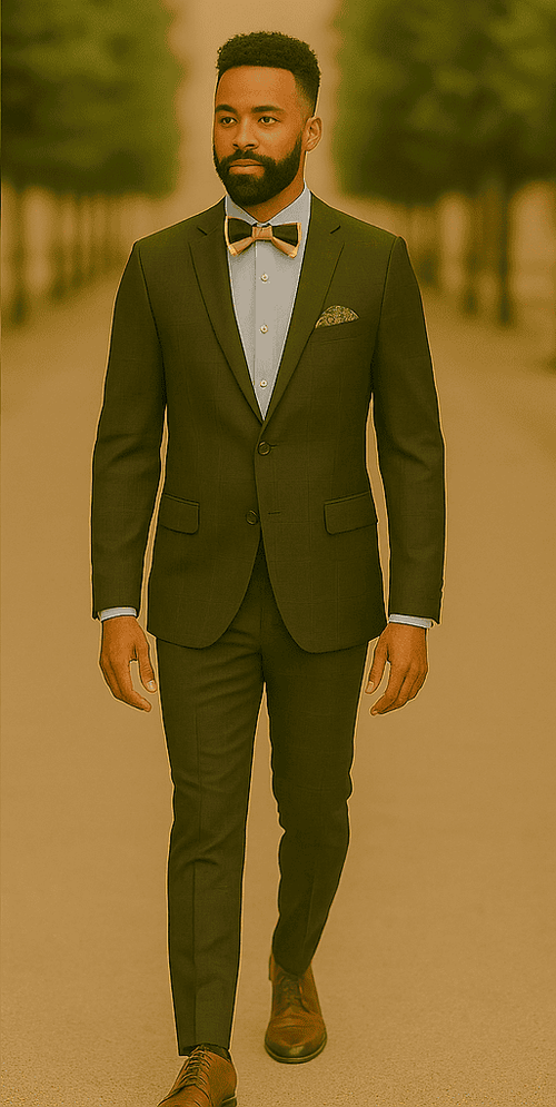 Men's Brown Plaid Slim Fit Suit by Rossiman Rossi – Peak Lapel Jacket & Tapered Pants