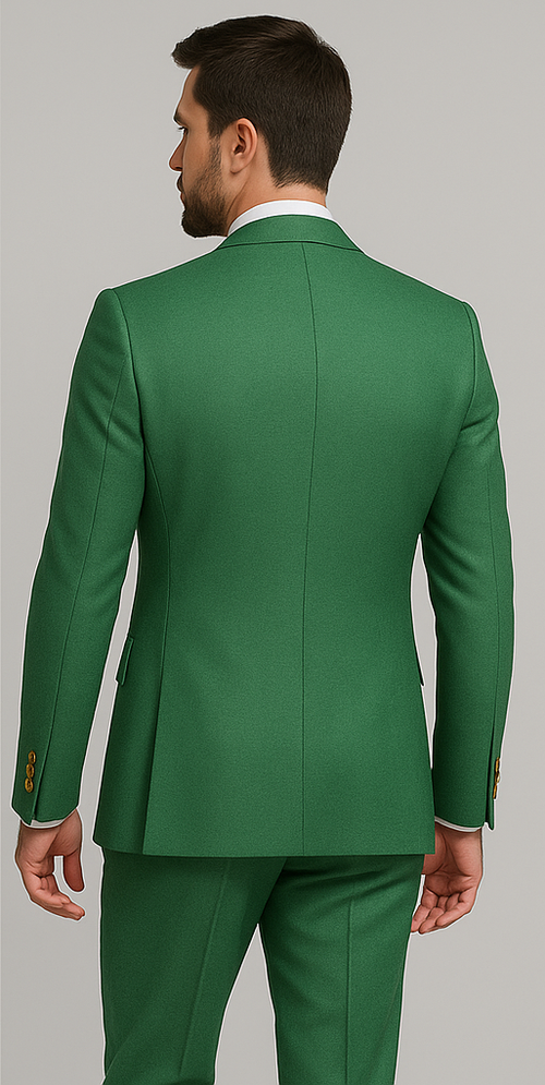 Men’s Green Slim Fit Suit by Rossiman – Stylish Double-Breasted Vest & Flat Front Pants