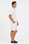 Men’s White Embroidered Short Set – Casual Summer Outfit with V-Neck Shirt and Matching Shorts