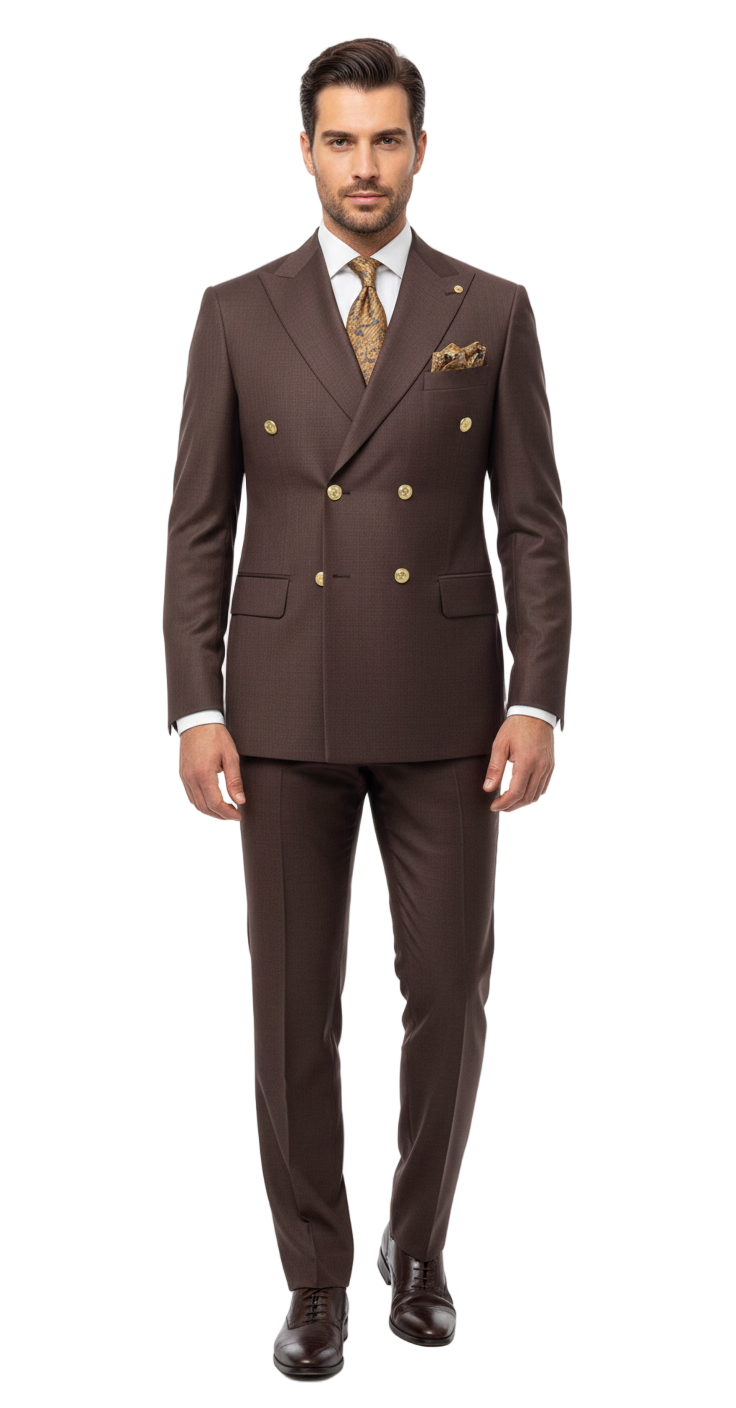 Mens Double Breasted Suits Gold Buttons - Brown Suit - Double Breasted Blazer