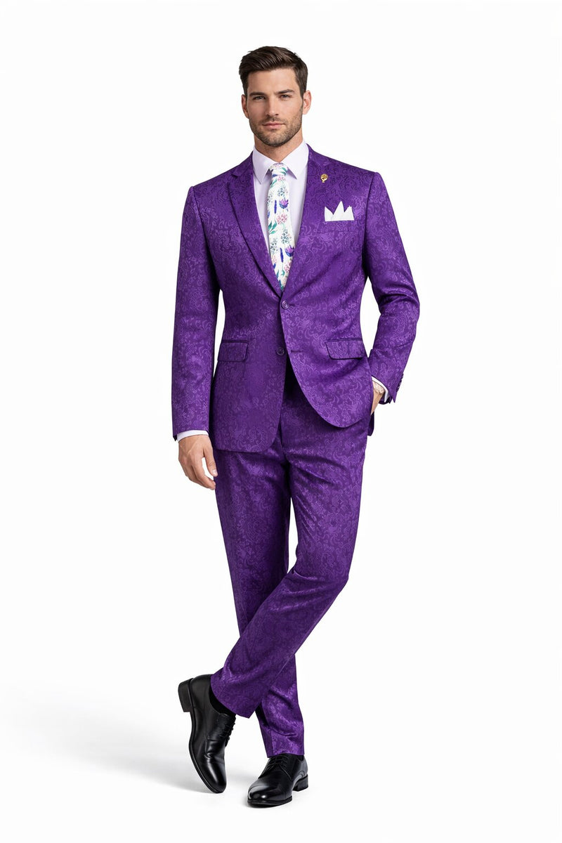 Mens Paisley Pattern Prom Suit – Grape Purple Slim Fit Formal Style