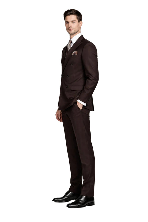 Men's Designer Double Breasted Wool Suit in Brown