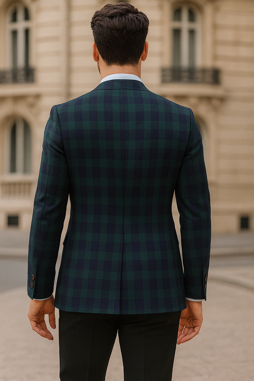 Mens Green Color Plaid Blazer