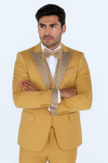 Mens Champagne Gold Prom Tuxedo – 4-Piece Wedding Suit with Vest