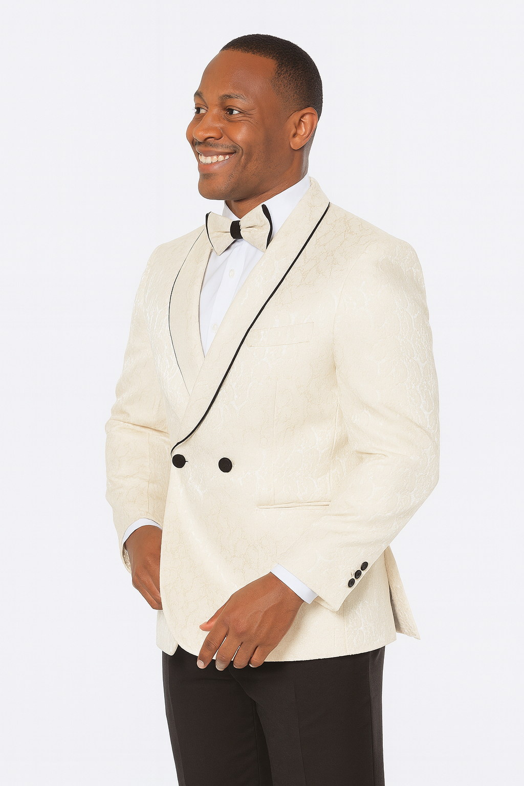 Mens Champagne Wedding Tuxedo – Three Piece Paisley Prom Suit