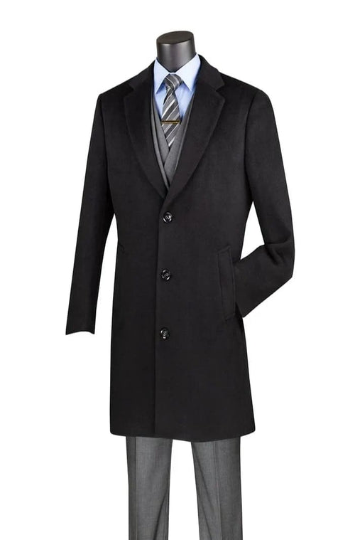 Mens Black Overcoat - Wool & Cashmere Regular Fit Black Top Coat