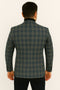 Blue & grey windowpane plaid men's blazer. Tailored fit, structured shoulders, notch lapel. Smooth woven fabric. Sleek back, fitted cut, button sleeves, and back vent.