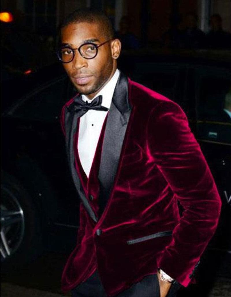 Mens Designer Velvet Dinner Jacket Burgundy