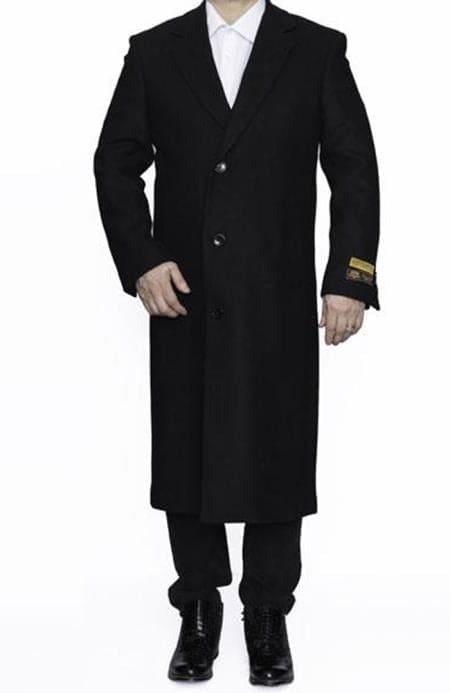 Men's Dress Coat Alberto Narodni Luxurious High-Quality Blend Solid Black Long Men's Dress Topcoat -  Winter coat ~ Overcoat Hidden Buttons main image 0