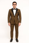 Mens Leopard Print Tuxedo with Black Satin Lapel and Bow Tie – Bold Animal Print Formal Suit
