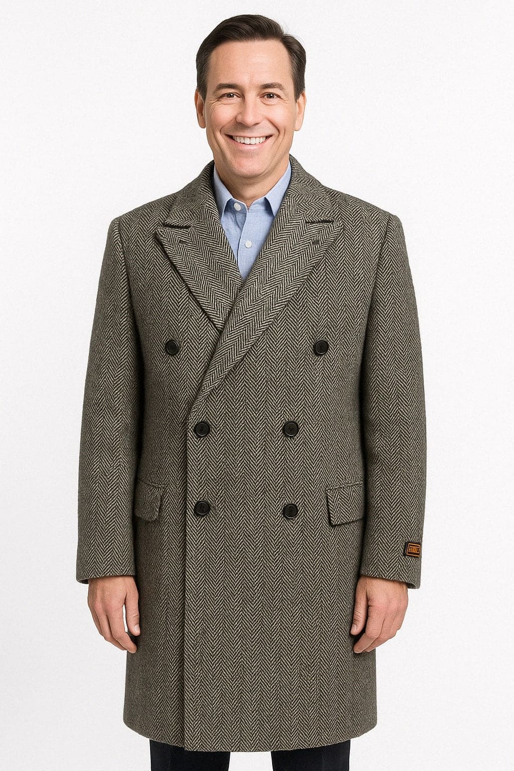 Big and Tall Topcoat - Mens Herringbone Overcoat - Grey Three Quarter Coat main image 0