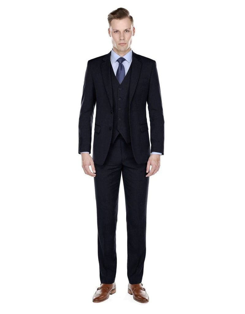 3 piece Suit - Navy Blue Three Piece Suit -Mens Modern Fit Vested Suit Navy Blue