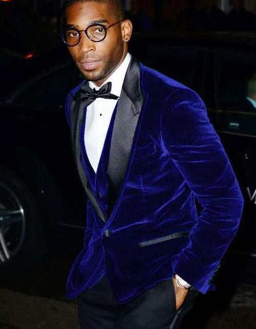 Mens Designer Velvet Tuxedo in Navy-Dinner Jacket $169