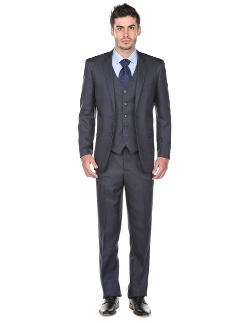 3 piece Suit - Navy Blue Three Piece Suit -Mens Regular Fit Vested Suit Navy Blue
