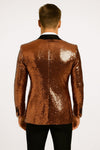 Mens Rose Gold Sequin Tuxedo Jacket with Black Satin Shawl Lapel and Matching Bow Tie
