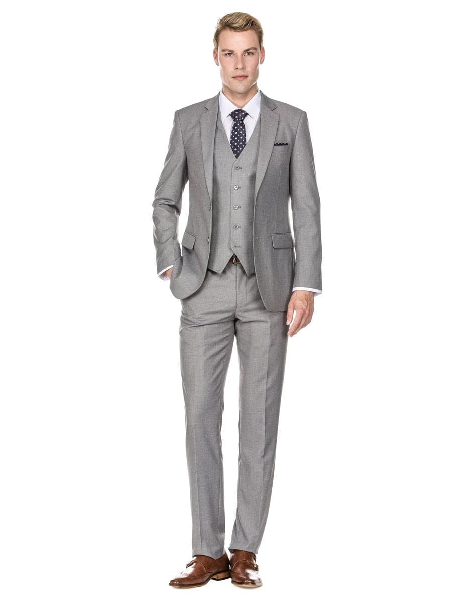 Mens Slim Fit Vested Suit - Slim Fit 3 Pieces Grey Suit main image 0