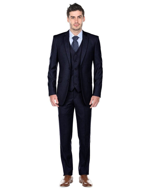 3 piece Suit - Navy Blue Three Piece Suit - Mens Slim Fit Vested Suit Midnight Blue