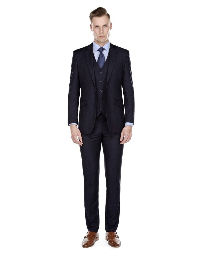 3 piece Suit - Navy Blue Three Piece Suit - Mens Smart Slim Vested Suit Dark Navy Blue
