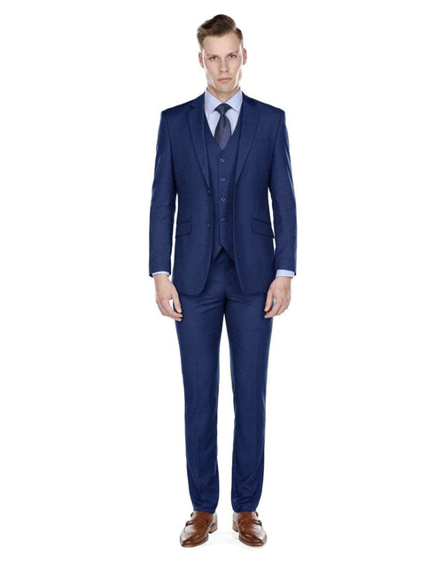 3 piece Suit - Navy Blue Three Piece Suit - Mens Smart Slim Vested Suit Indigo Blue