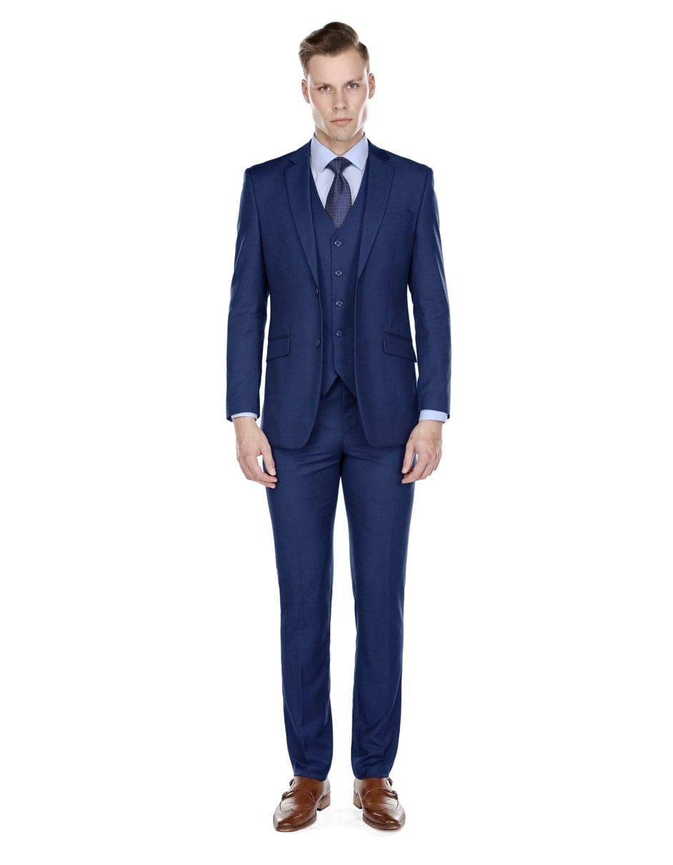 3 piece Suit - Navy Blue Three PieceĀ SuitĀ - Mens Smart Slim Vested Suit Indigo Blue
