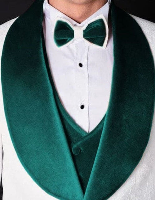 White and Teal Blue Lapel Suit with Vest and Pants – Wedding Groom Suit