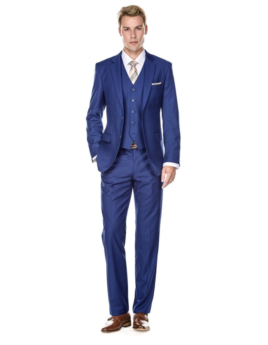 3 piece Suit - Navy Blue Three Piece Suit - Mens Vested Smart Modern Fit Suit Indigo Blue