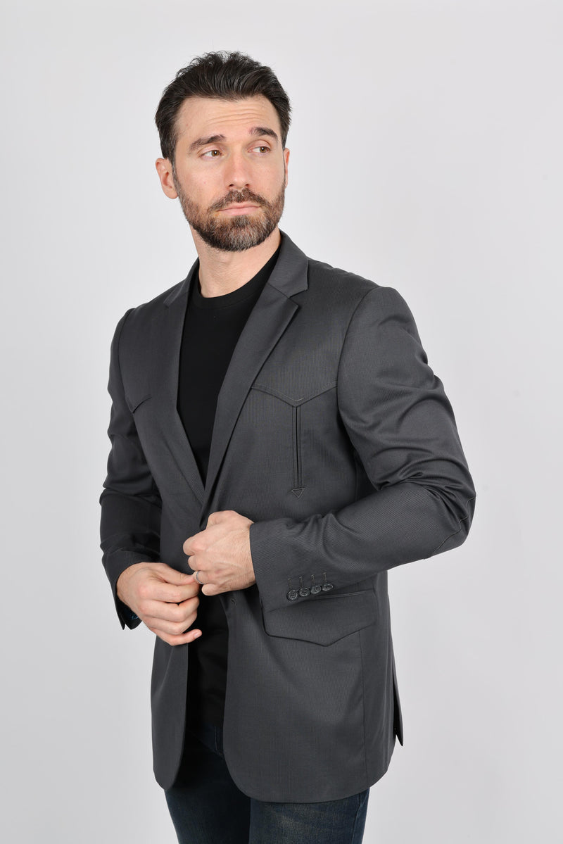 Mens Black Western Sport Coat w/ Elbow Patch - Charcoal