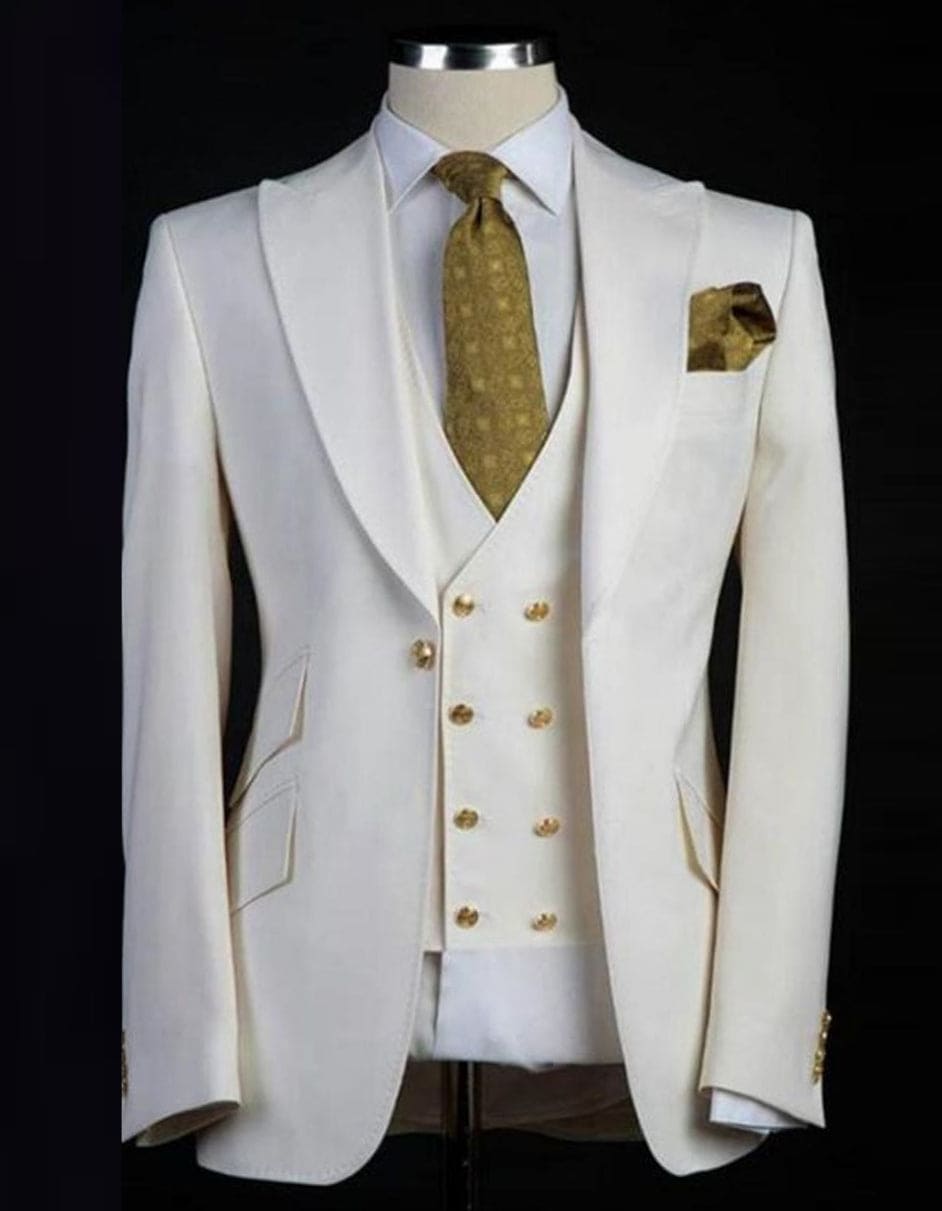 Mens Two Button Peak Lapel Suit White main image 1