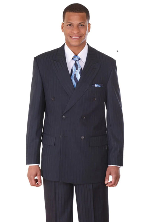 Mens Double Breasted Ton on Ton Stripe Suit in Navy