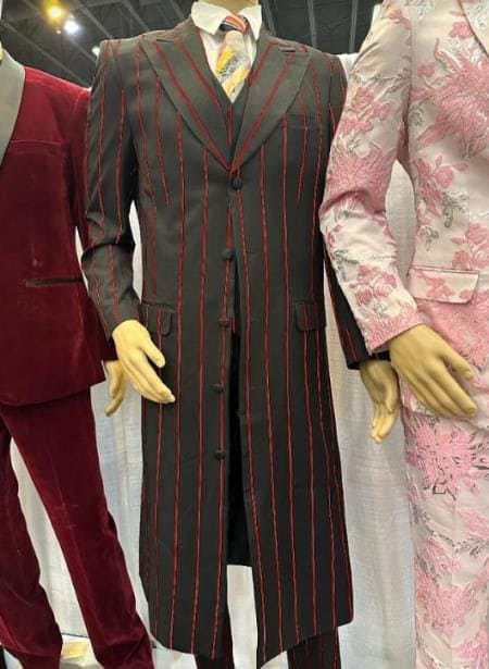 Mens Gangster Long Zoot Suit in Navy & White Chalk Stripe