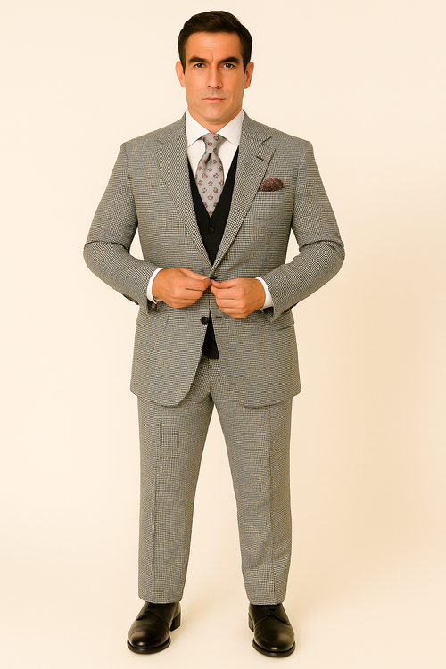 Mens Urban Suits - 100% Wool Suit - Single Button Double Breasted Vest Pleated Pants