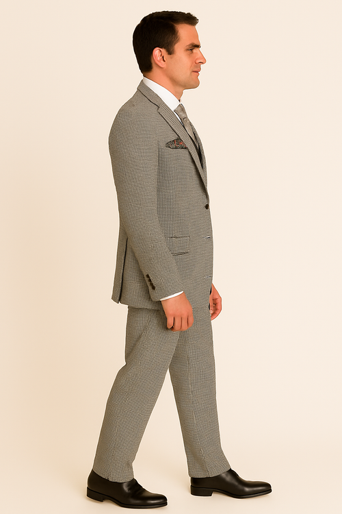 Mens Urban Suits - 100% Wool Suit - Single Button Double Breasted Vest Pleated Pants