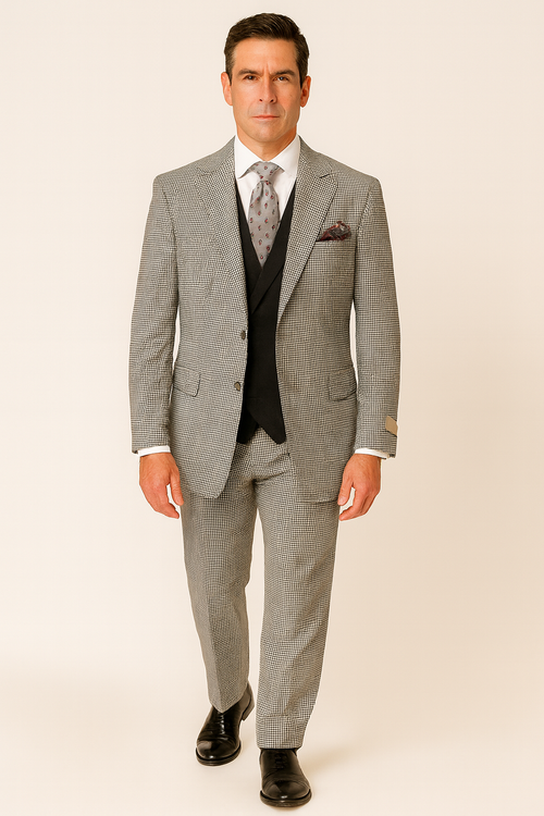 Mens Urban Suits - 100% Wool Suit - Single Button Double Breasted Vest Pleated Pants