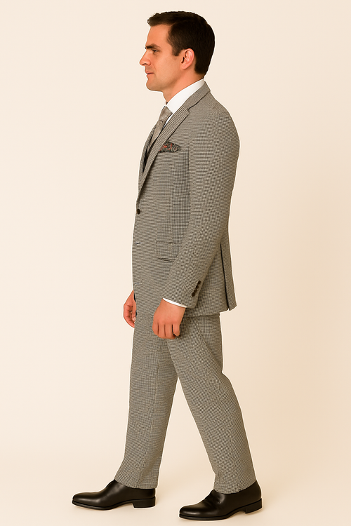 Mens Urban Suits - 100% Wool Suit - Single Button Double Breasted Vest Pleated Pants