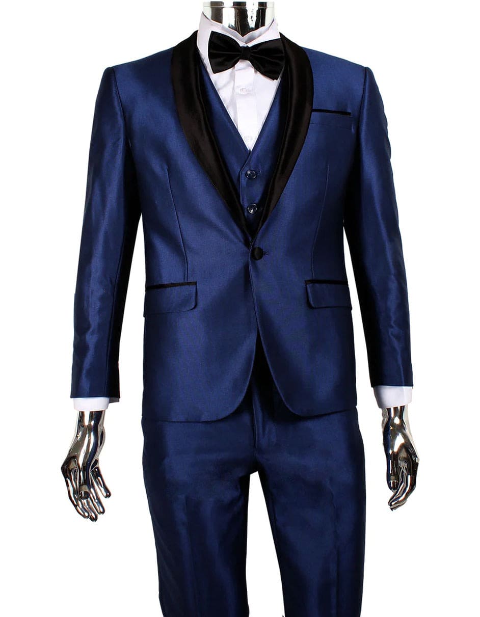 Mens One Button Shawl Lapel Vested Prom Tuxedo in Black Paisley main image 0