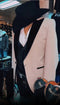 Mens Western Tuxedo Suit – Cream Cowboy Blazer with Black Velvet Vest and Satin Shawl Lapel